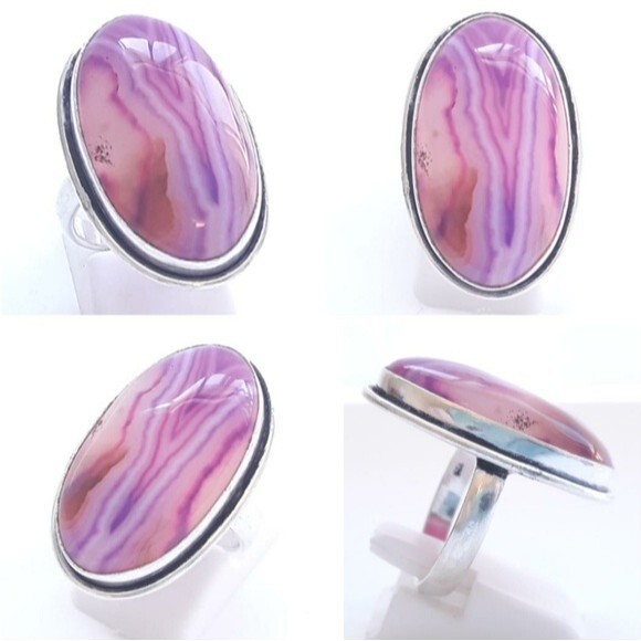 Pink Lace Onyx Oval Cocktail Ring (7 US) - Picture 1 of 8